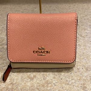 Coach trifold wallet pink and beige